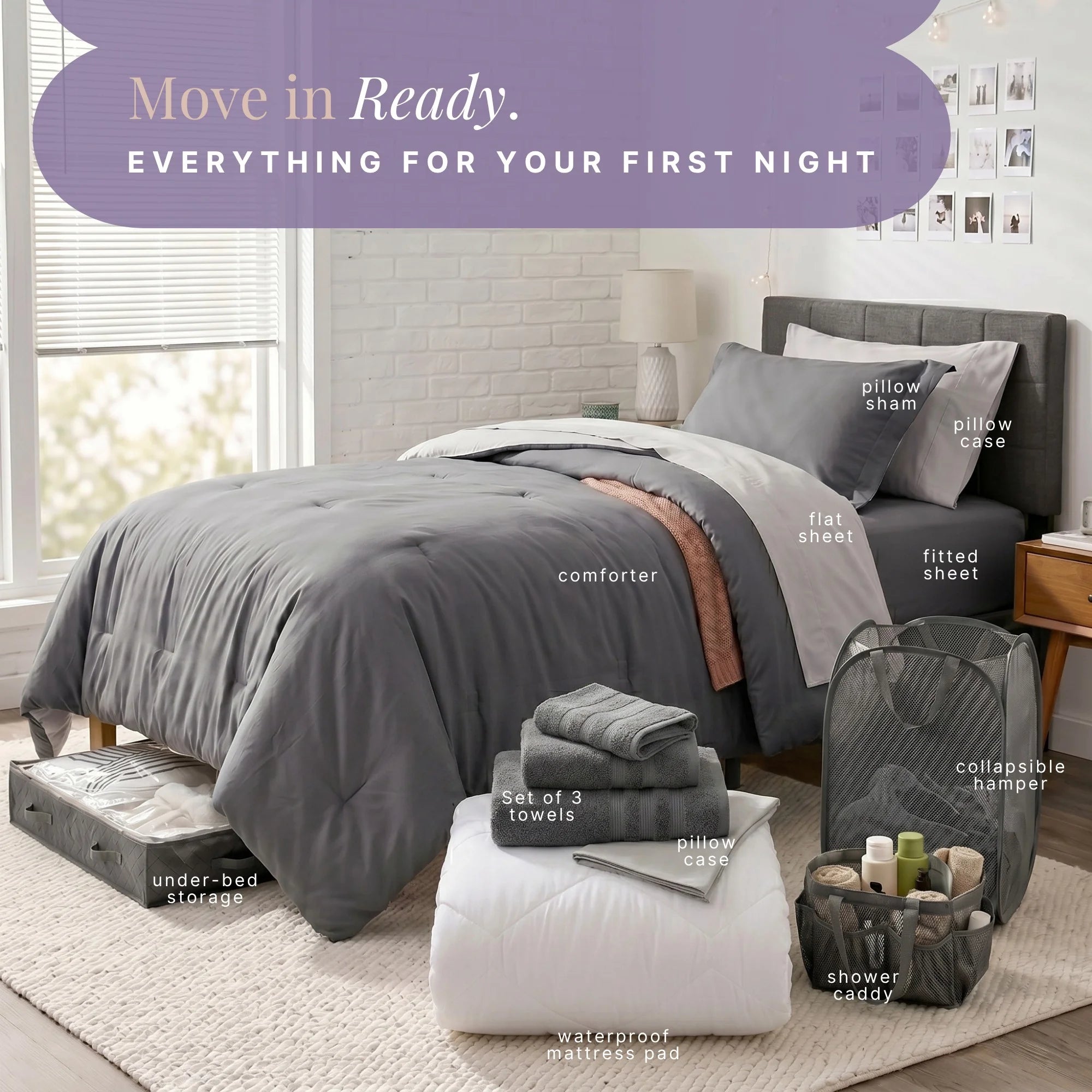 Complete Dorm Essentials Bed-In-A-Bag Set
