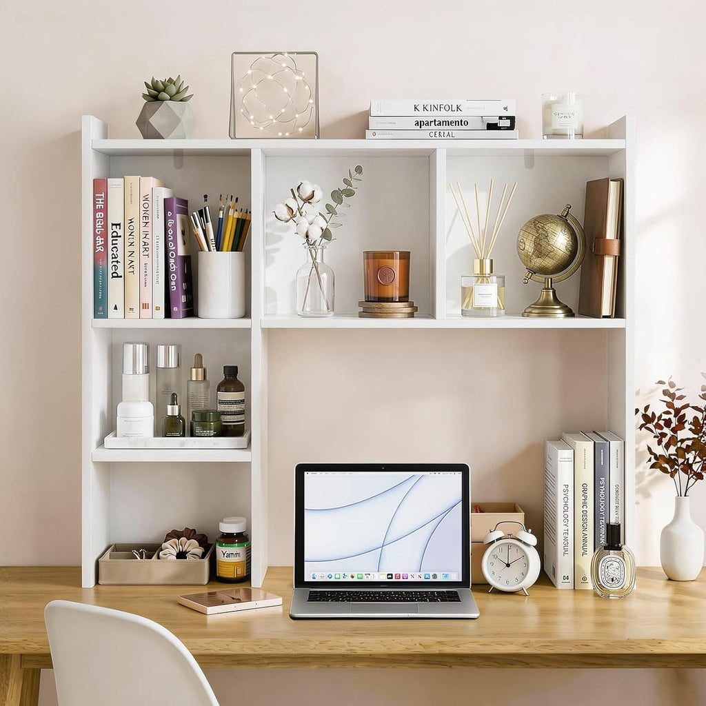 White Desk Hutch with Storage Shelves