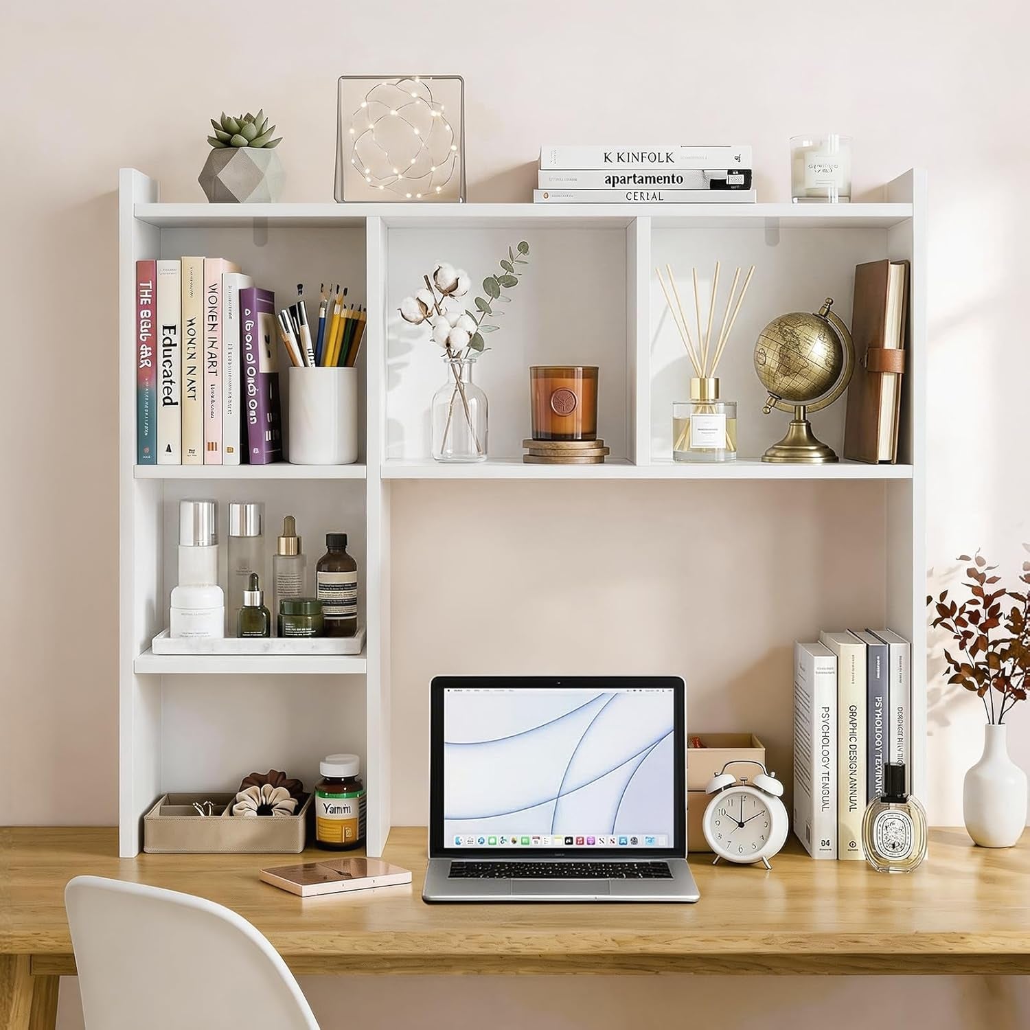White Desk Hutch with Storage Shelves