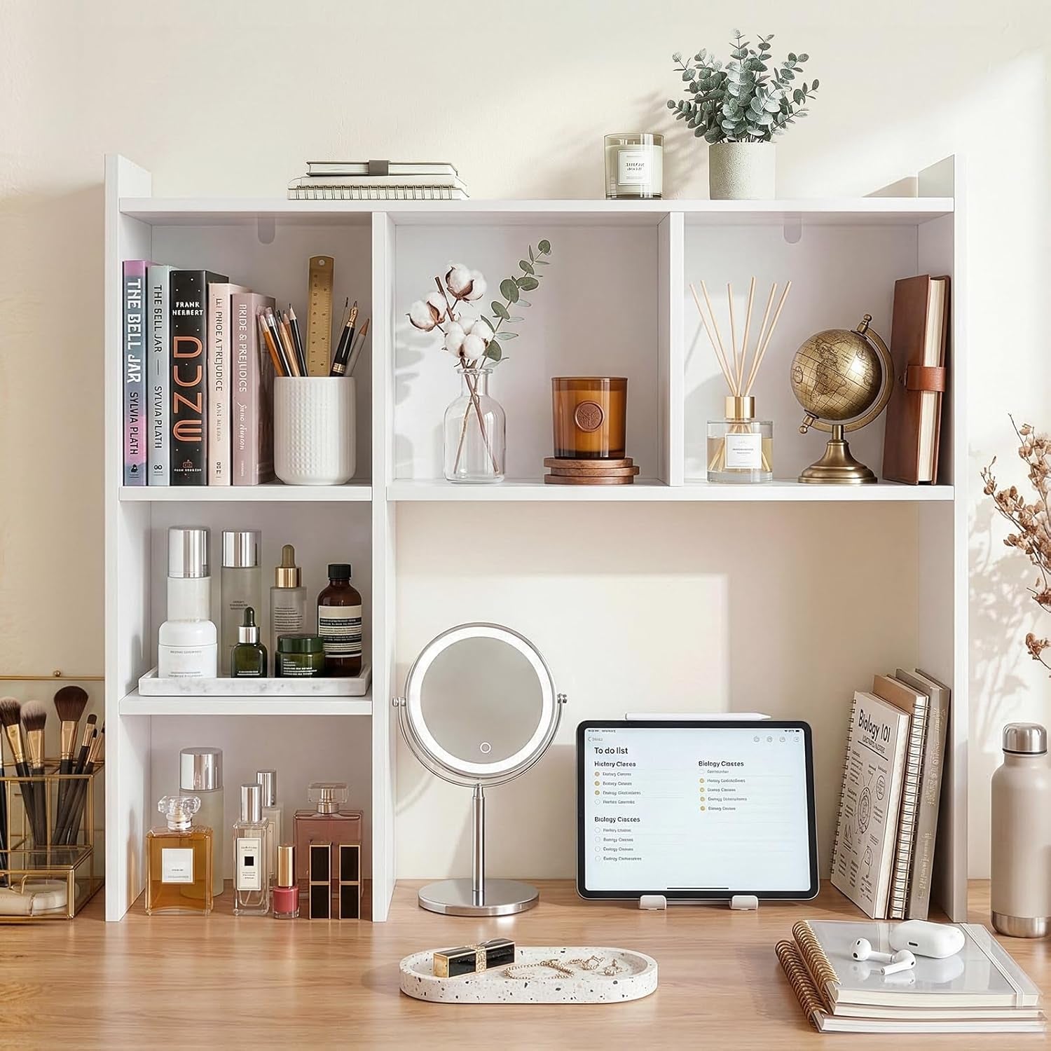 White Desk Hutch with Storage Shelves