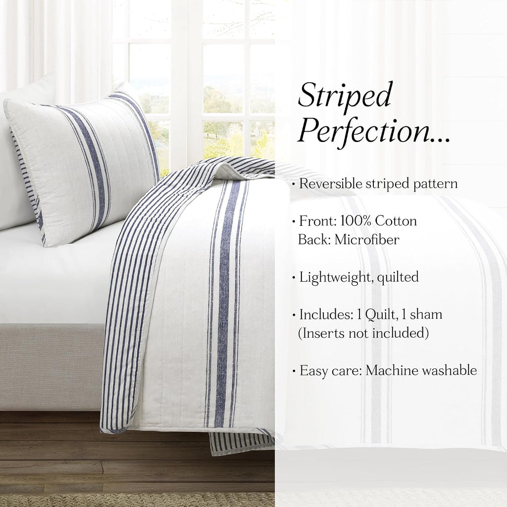 Reversible Farmhouse Stripe Quilt Set – Twin XL