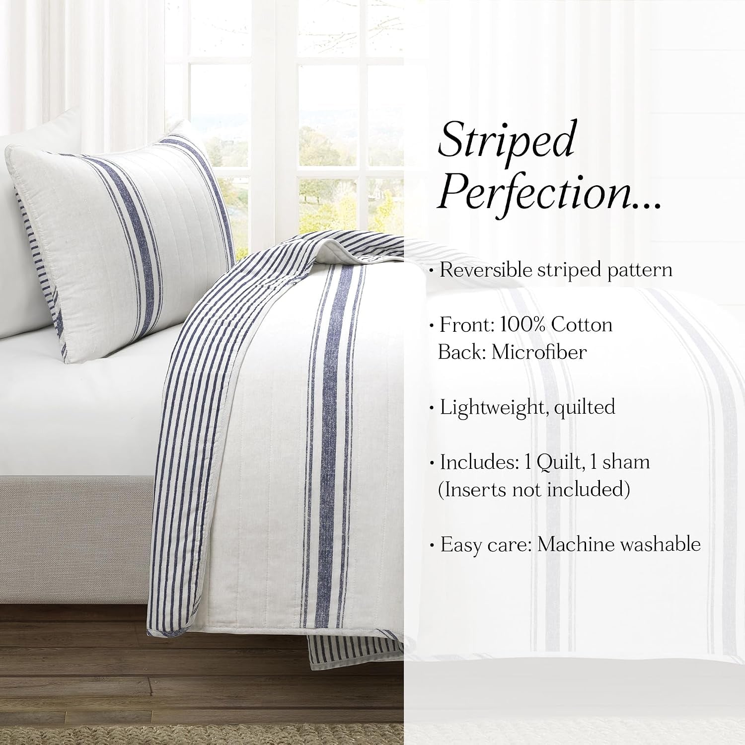 Reversible Farmhouse Stripe Quilt Set – Twin XL