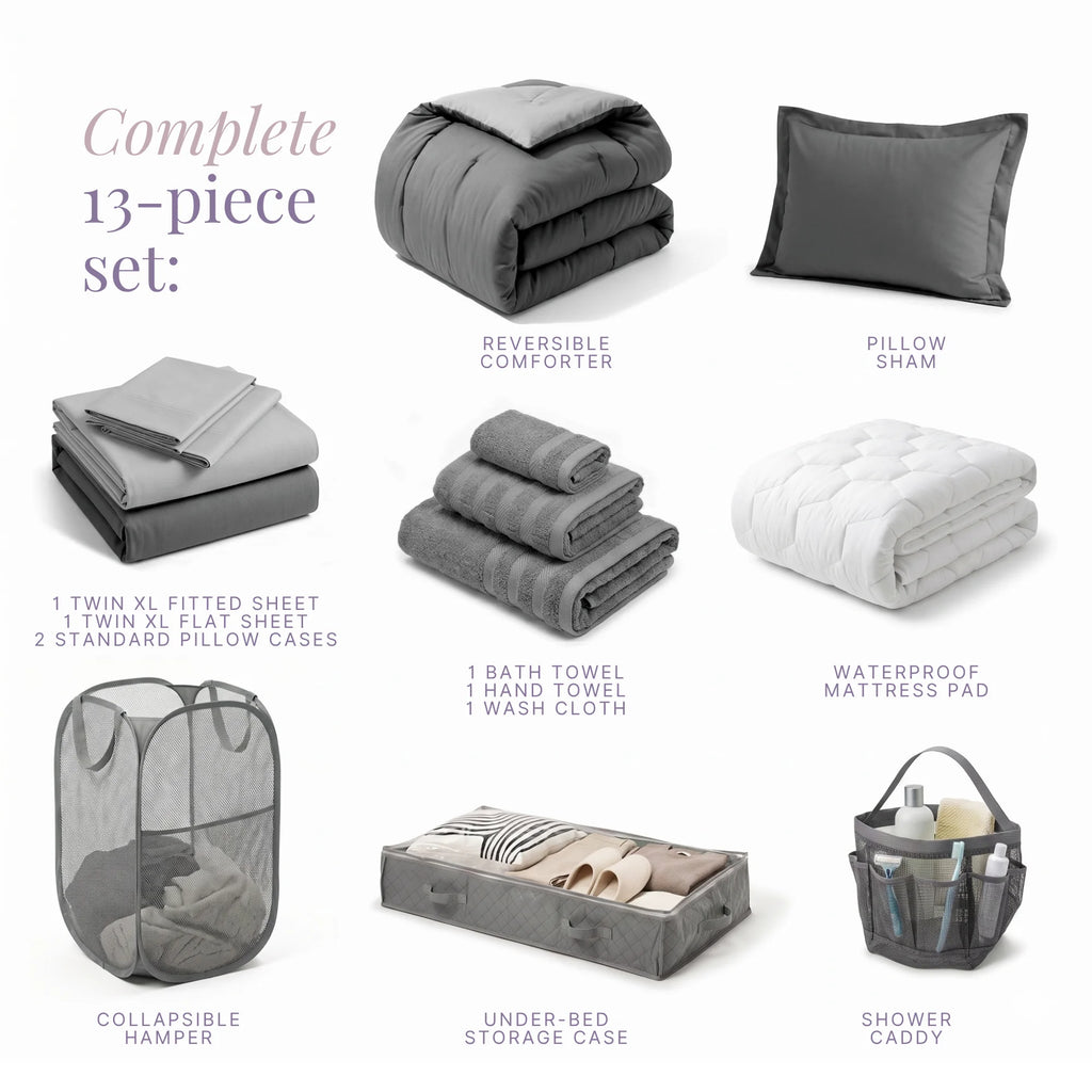 Complete Dorm Essentials Bed-In-A-Bag Set