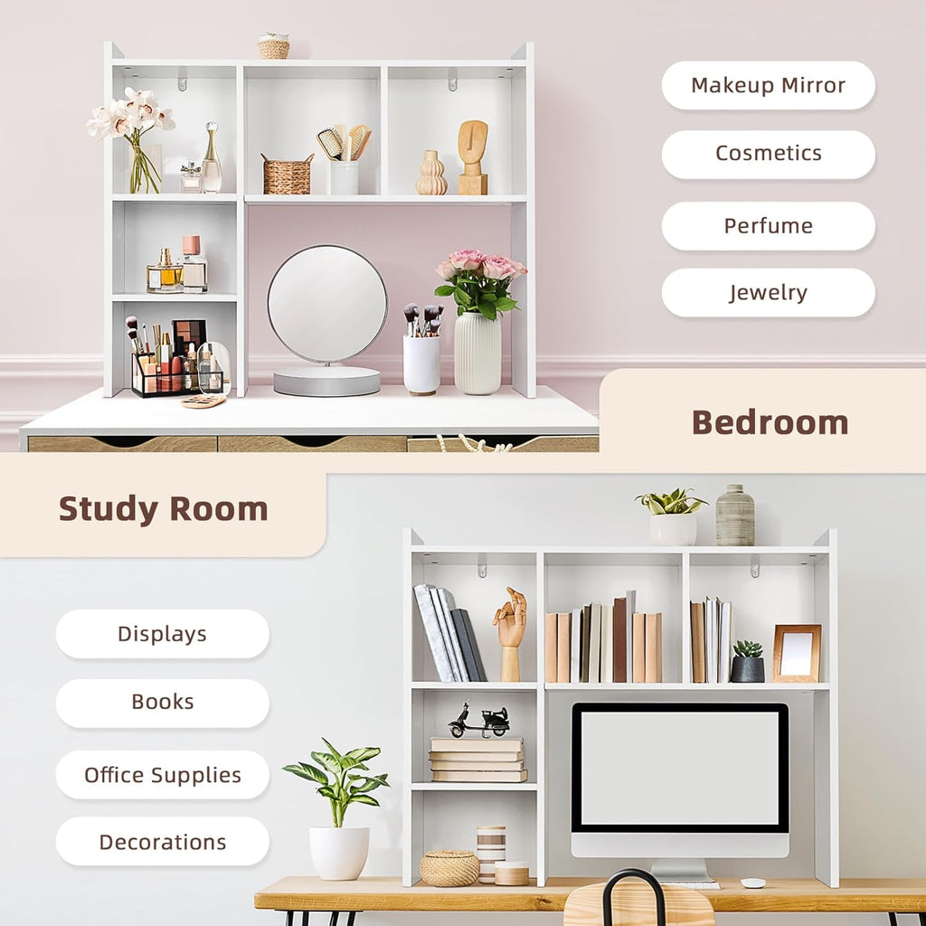 White Desk Hutch with Storage Shelves