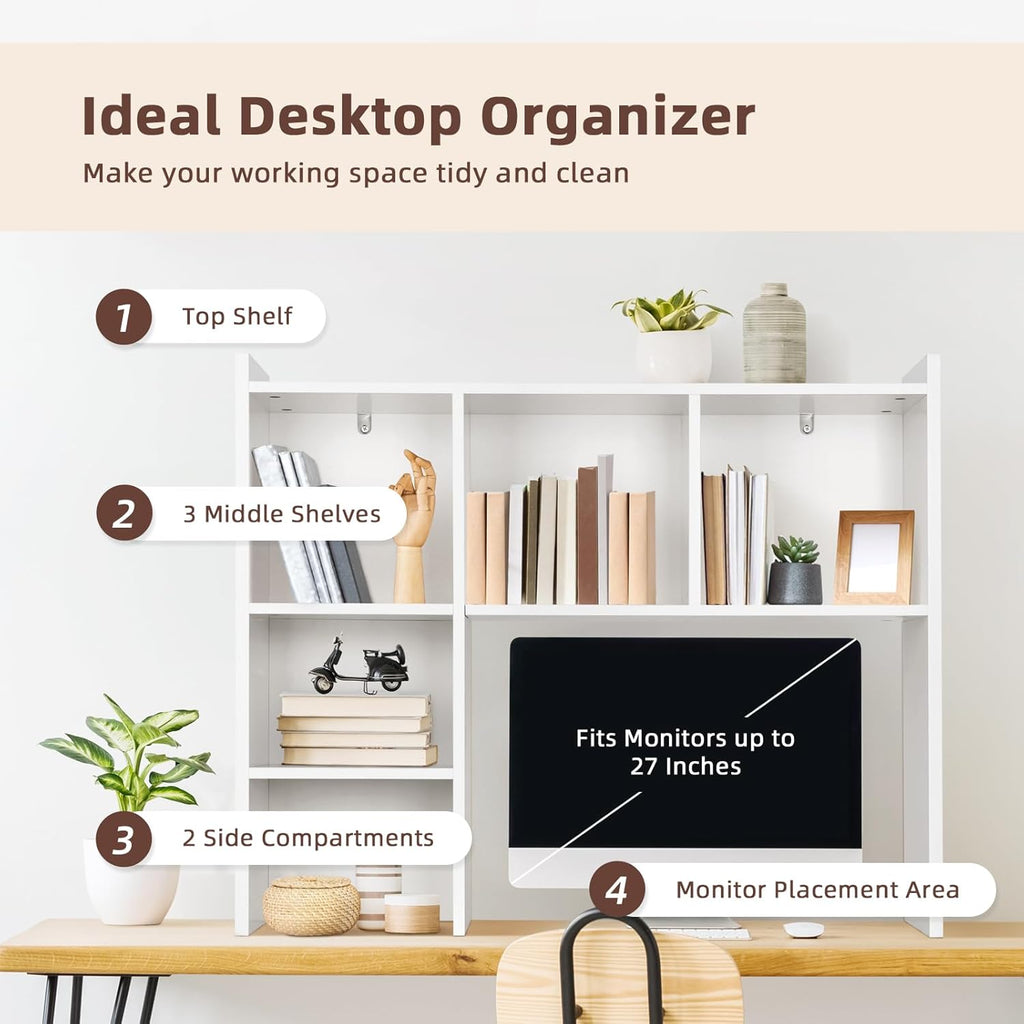 White Desk Hutch with Storage Shelves