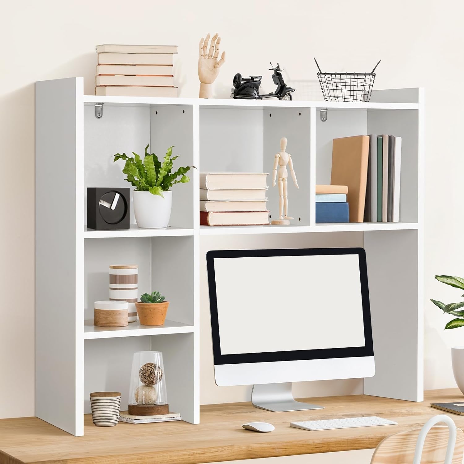 White Desk Hutch with Storage Shelves