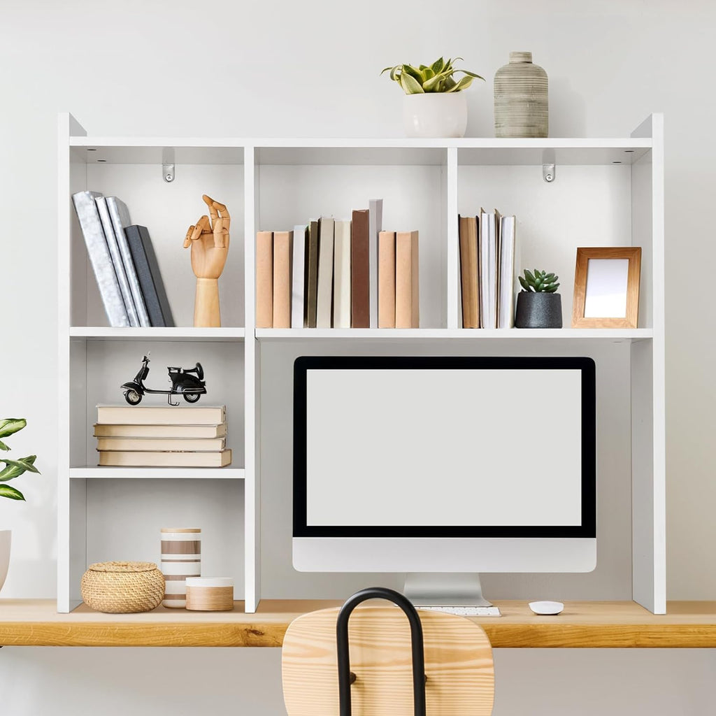 White Desk Hutch with Storage Shelves